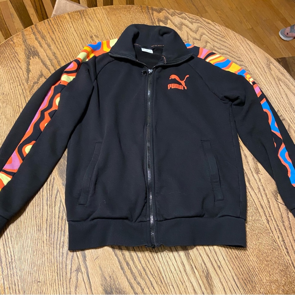 Black Puma Track Jacket with Fun Abstract Print Sleeves